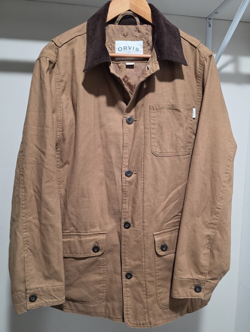 Orvis Tan Field Jacket with Dark Brown Corduroy Collar